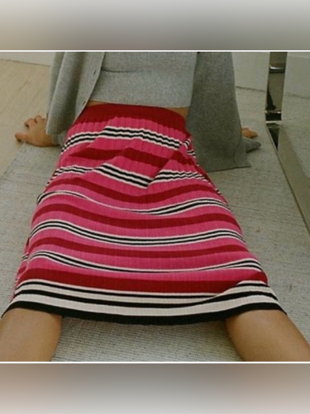 Anthropologie Dolan Dora Striped Pleated Midi Skirt knit stretchy pink XS NEW